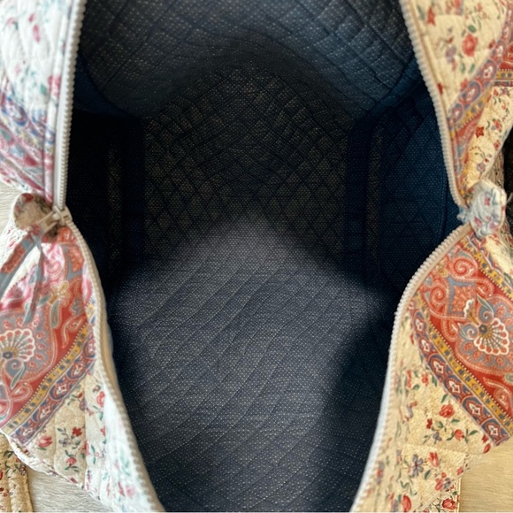 Vintage VERA BRADLEY Cream 1985 Large Duffle Bag Pink Floral Cottage Quilted - Picture 11 of 14